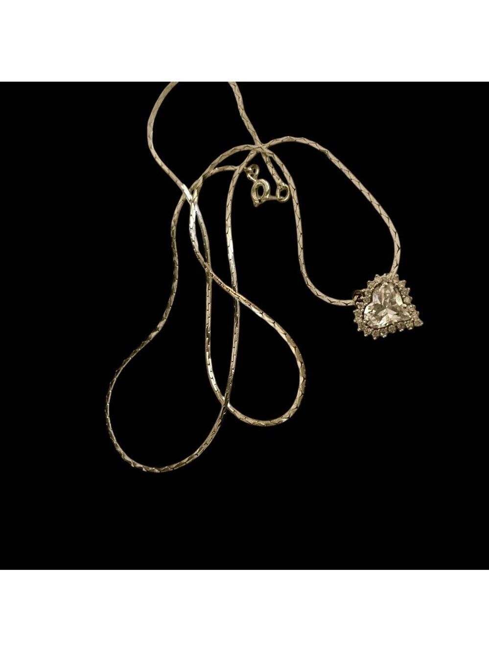 Necklace, Cubic Zirconium, Clear Heart Shaped Stone w/Diamonds Surroundi…